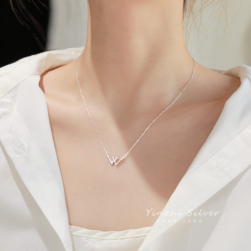 W Letter Necklace Female Silver Simple Bracelet Earrings Ins Korean Version of Clavicle Chain Jewelry