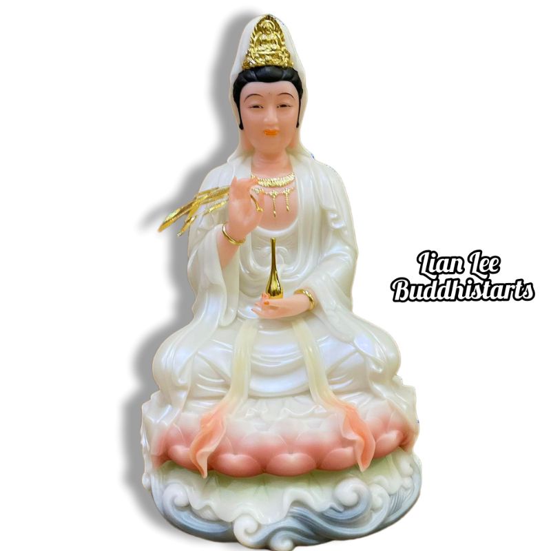 patung dewi kwan im / kwan im / avalokitesvara bodhisattva marmer uk 16 inch