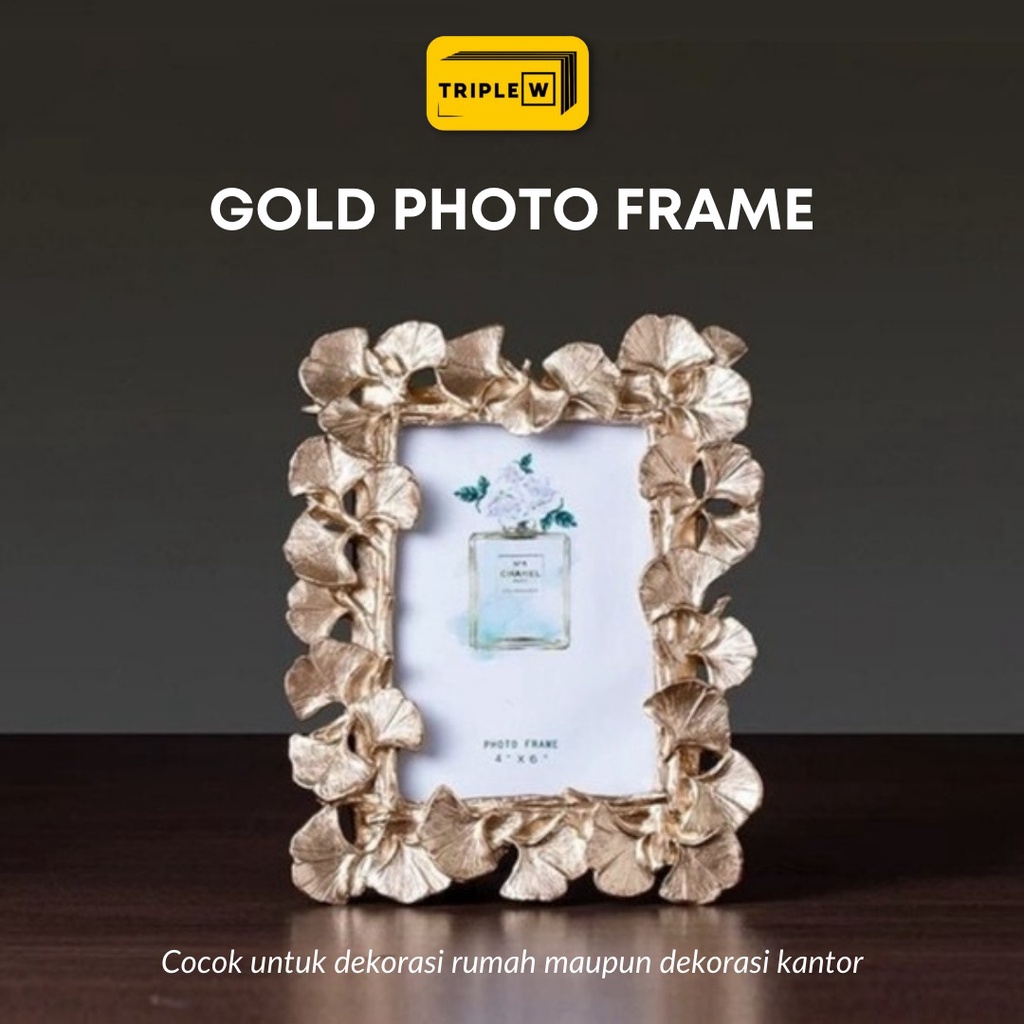 Triple W Nordic Gold Photo Frame Bingkai Foto Meja Emas Figura Dinding Tembok 3R Premium