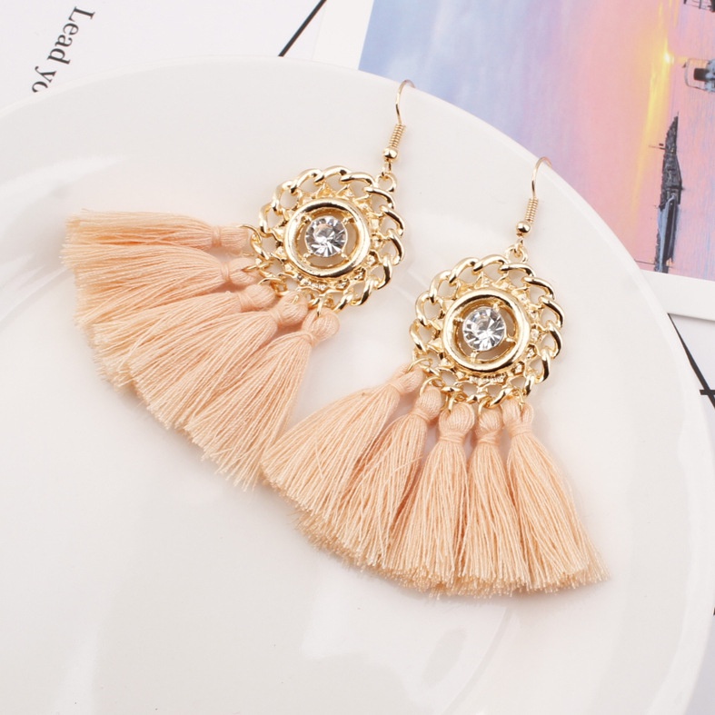 Merek besar rumbai anting-anting baru fashion bohemian Retro gaya etnik berlian bulat aksesoris all-