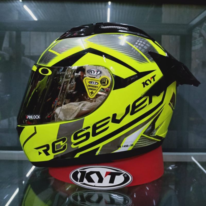 HELM KYT RC SEVEN  SERI 17 BLAK DOF/GOLD  dan MOTIP LAIN PAKET GANTENG-Seri 18 yelow