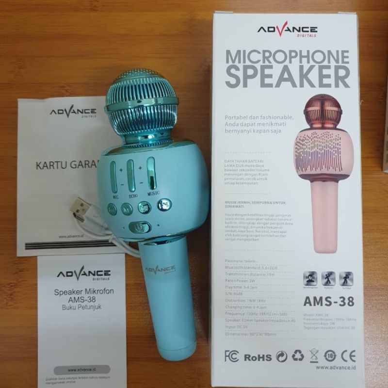 Mic Karaoke Bluetooth Advance AMS-38/Microphone Speaker Portable/Mikropon Wireles Bluetooth Super Bass