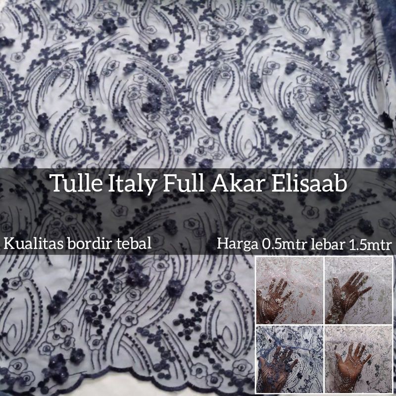 Kain Tile Tulle Akar Bordir Tebal / Kain Brokat Tile