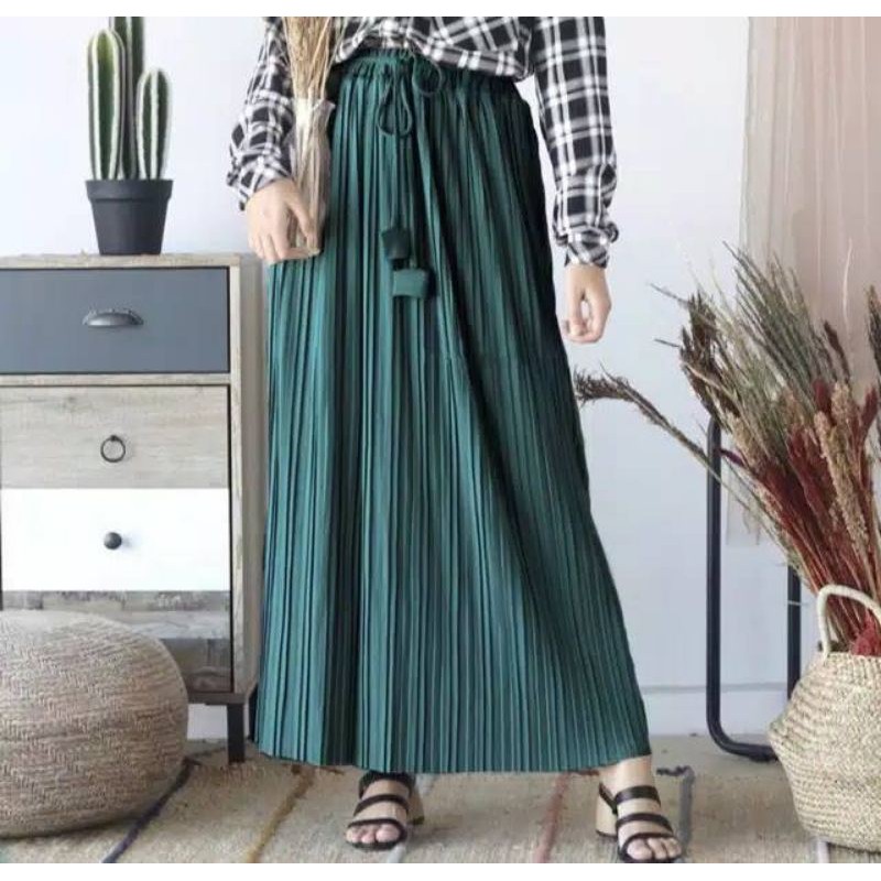 Rok Plisket.Wanita Flare Panjang Rempel Murah Polos Muslimah Skirt