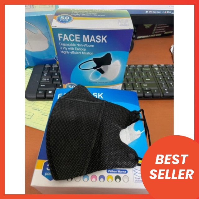 Masker Duckbill Import 3ply Earloop Disposable facemask isi 50pcs DB Garis Putih