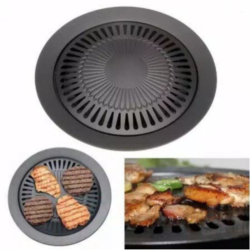 [GROSIR] GRILL PAN PANGGANG PANGGANGAN DAGING SMOKELESS BBQ BULAT