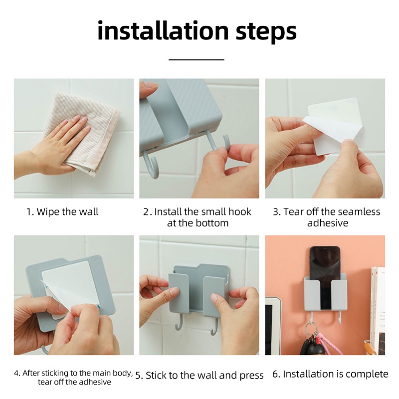 Kotak Penyimpanan Organizer Yang Dipasang Di Dinding Bebas Paku/Remote Control Mounted Mobile Phone Plug Wall Holder/Rak Dinding Dengan Hook Type Charging Base Bracket/Rumah Rak Dinding Multifungsi