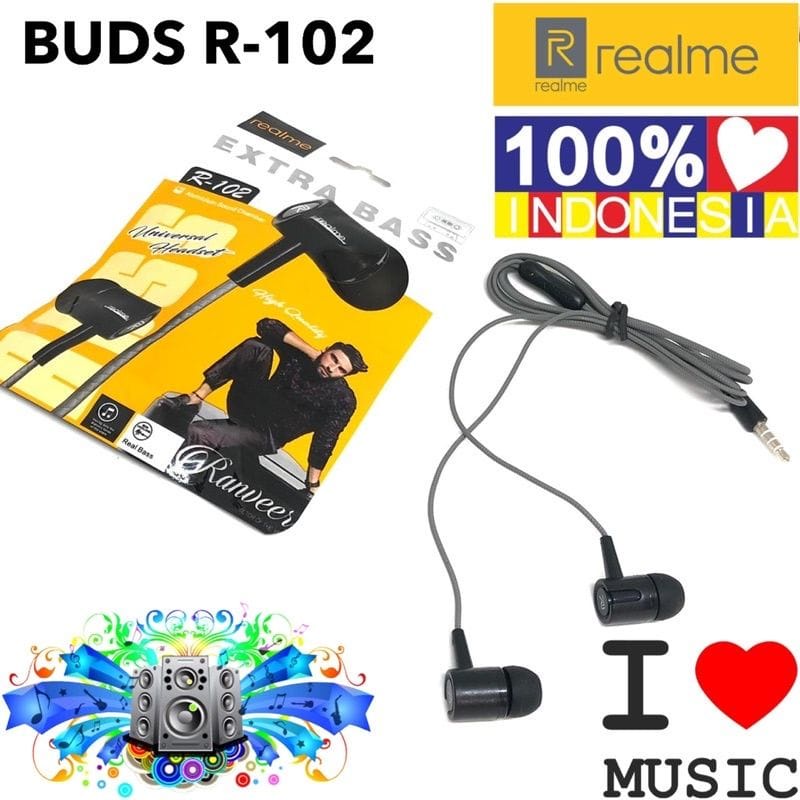 Headset REALME R-102 EXTRA BASS Handsfree REALME R102 EXTRABASS Earphone REALME R-102 EXTRA BASS