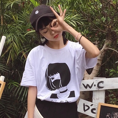 Tshirt Girl With Mask Streetwear Premium Cotton Combed Unisex