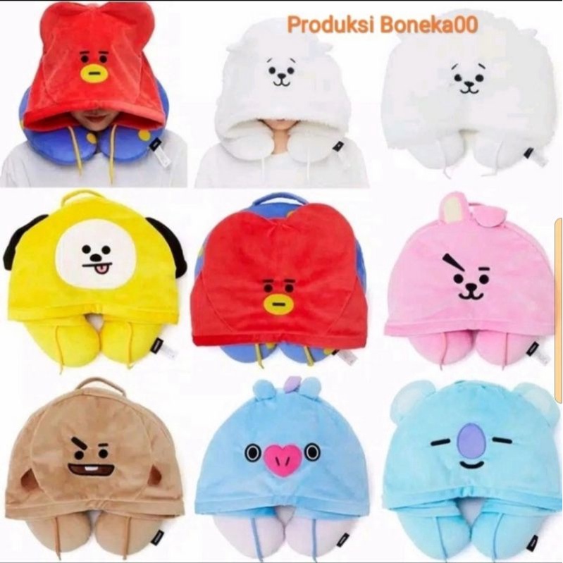 boneka KPOP BTS BT21 U-shape Bantal Leher dengan topi - TOPI MANG