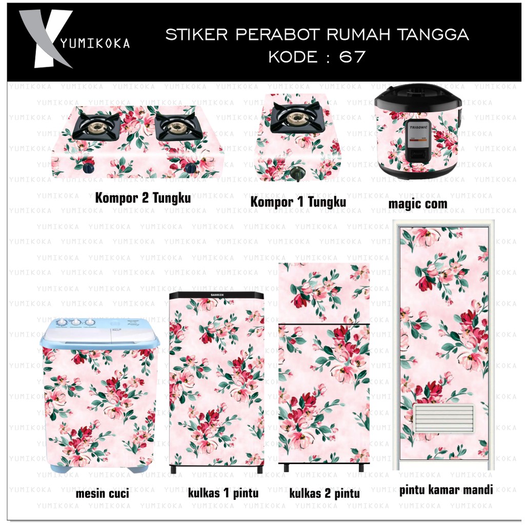 STIKER Kulkas 1 Pintu dan STICKER Kulkas 2 Pintu Motif Terbaru-MOTIF BUNGA SHABBY