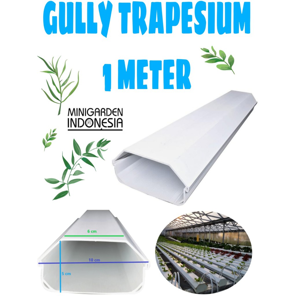 GULLY TRAPESIUM 1 METER talang hidroponik NFT request lubang talang kotak set gully dan tutup