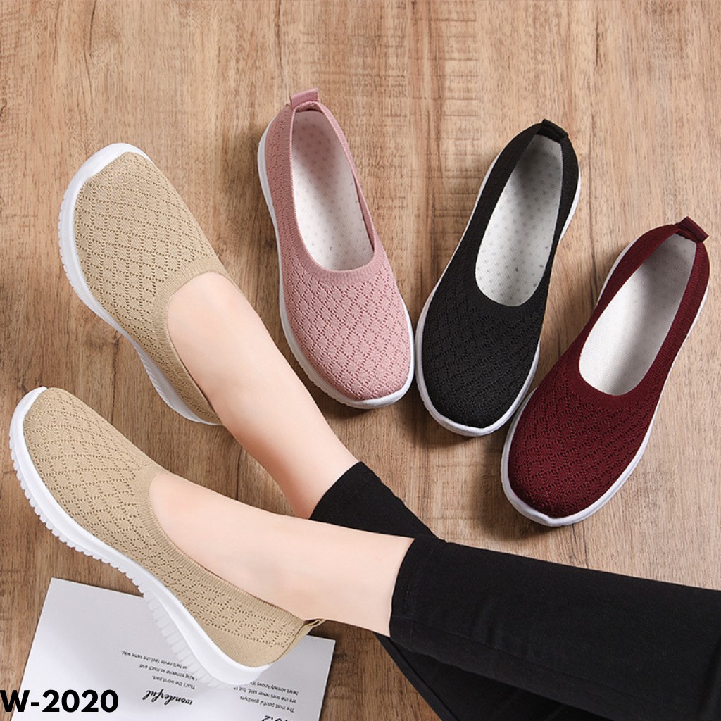 SNEAKERS TANPA TALI WANITA SEPATU SOL KARET NYAMAN ANTI LICIN LARI CASUAL KERJA KANTORAN w2020