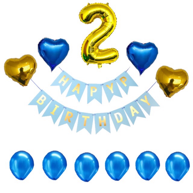 Set balon  ulang  tahun  happy birthday biru  simple Shopee 