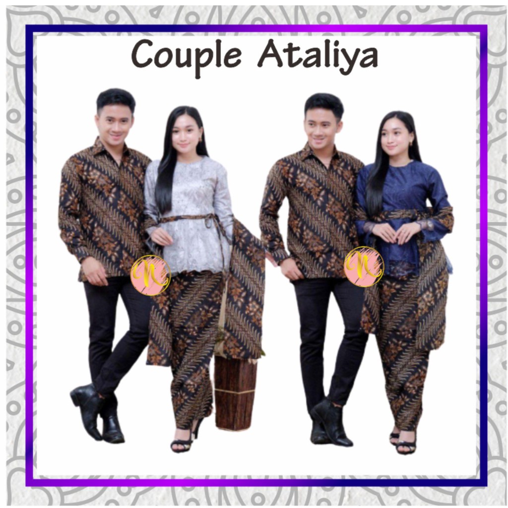 BAJU COUPLE ATALIYA KEBAYA BROKAT SIMPLE BIRU / BAJU KONDANGAN / BAJU TUNANGAN / SARIMBIT