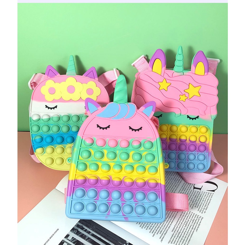 【COD】Tas pop it unicorn tas anak tas pop it Motif lucu jumbo incluede tali selpang bahu anak backpacks