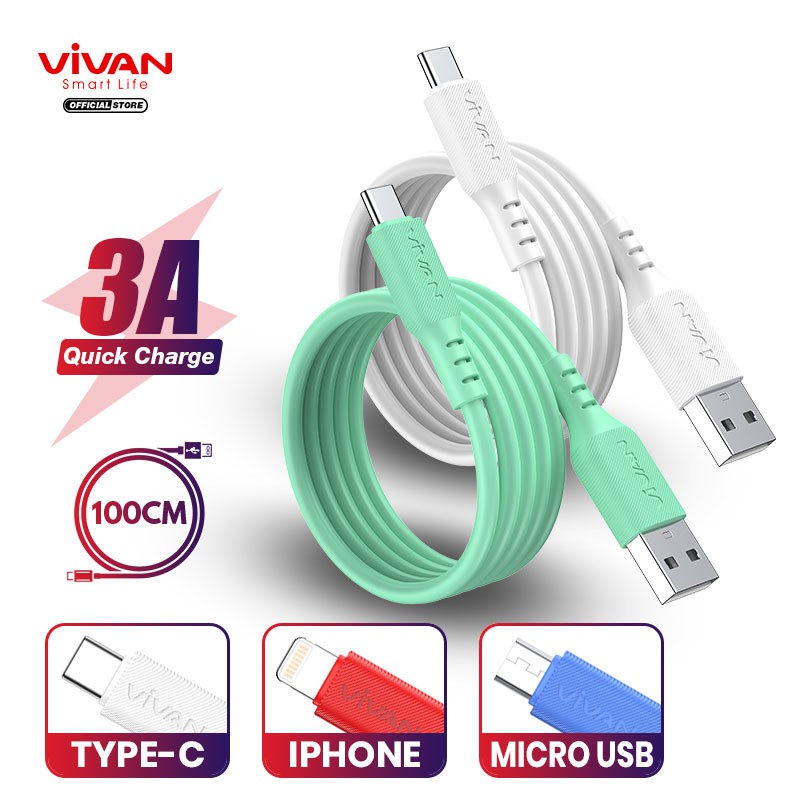 KABEL USB VIVAN VSC100 TYPE C 3A QUALCOMM 3.0 1M FAST CHARGING