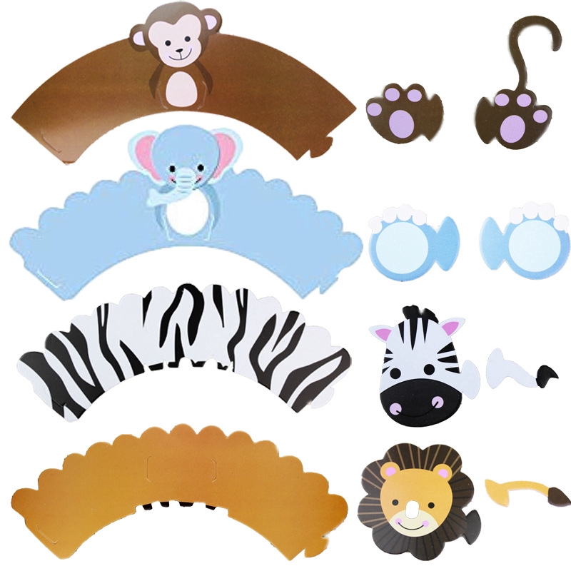 12 Set Pack Kartun Dinosaurus Hewan Pembungkus Cupcake Toppers