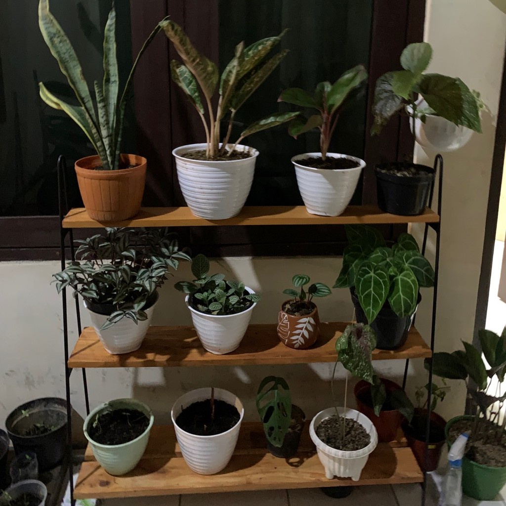 RAK STANDING BESI KAYU rak pot tanaman outdoor multifungsi dekorasi taman rumah