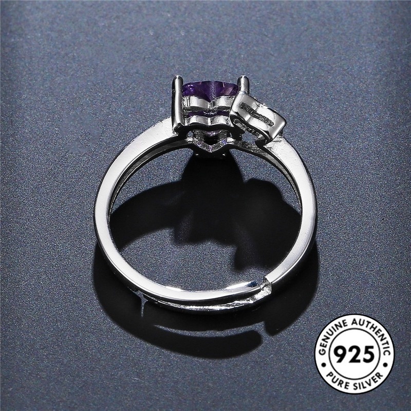 Cincin Model Terbuka Bentuk Hati Aksen Berlian Bahan S925 Silver