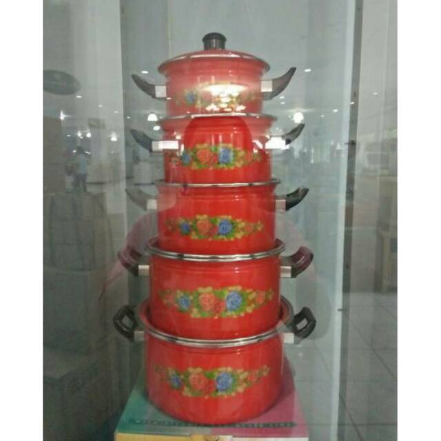 Panci Enamel London Set Warna Merah Kedaung