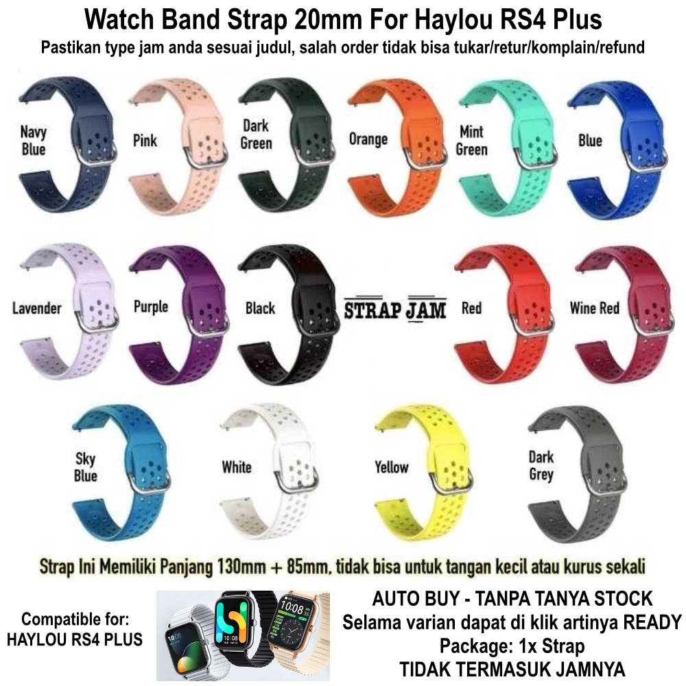 R33 Tali Jam Haylou RS4 Plus - Strap 20mm Silikon Breathable Sporty