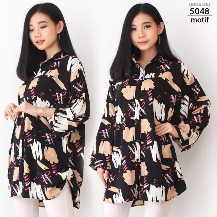 8.8 Ld130 Kemeja Atasan Jumbo Hem Wanita Xxxl Motif Bigsize Lengan Panjang Terlaris