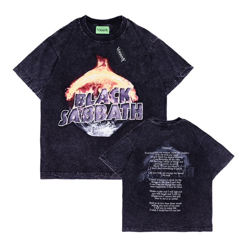 T-Shirt Black Sabbath Paranoid Oversize Band Black Washed | Black Sabbath Original Vonseey Full Tag