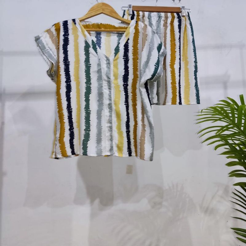 0PIYAMA KANCING PENDEK | PIYAMA BUSUI PENDEK | PIYAMA RAYON | BAJU TIDUR MURAH-KCB 17