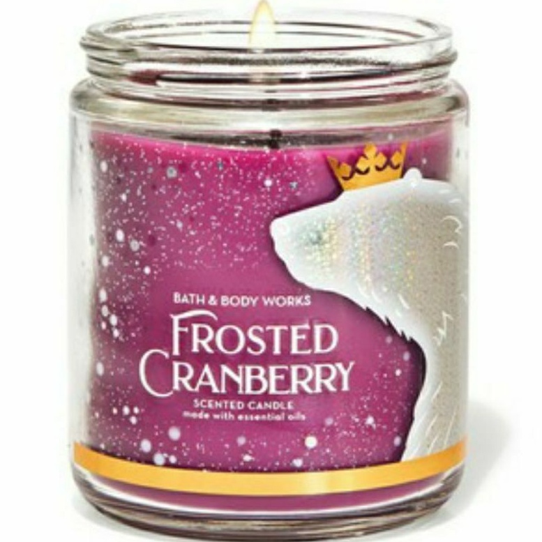 BATH &amp; BODY WORKS BBW FROSTED CRANBERRY MADE WITH ESSENTIAL OILS WHITE BARN 1 SINGLE WICK SCENTED CANDLE 198 G PENGHARUM RUANGAN