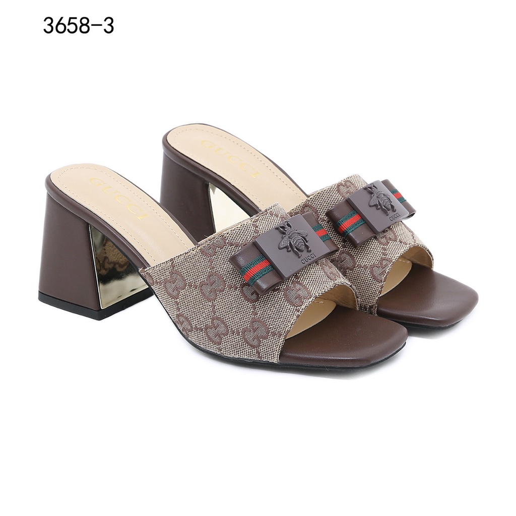 GC GG Canvas Bee-Logo Block Heel Sandals 3658-3