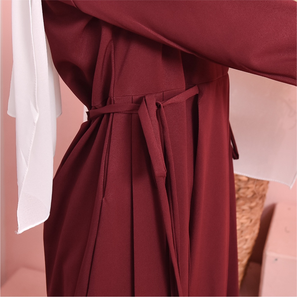 Amelia Maxi Dress Polos Casual Daily Dengan Aksen Ruffle Dan Belt Ikat Pinggang Di Samping Gunakan Produk Original Premiun By ZEVANIC.CO-2