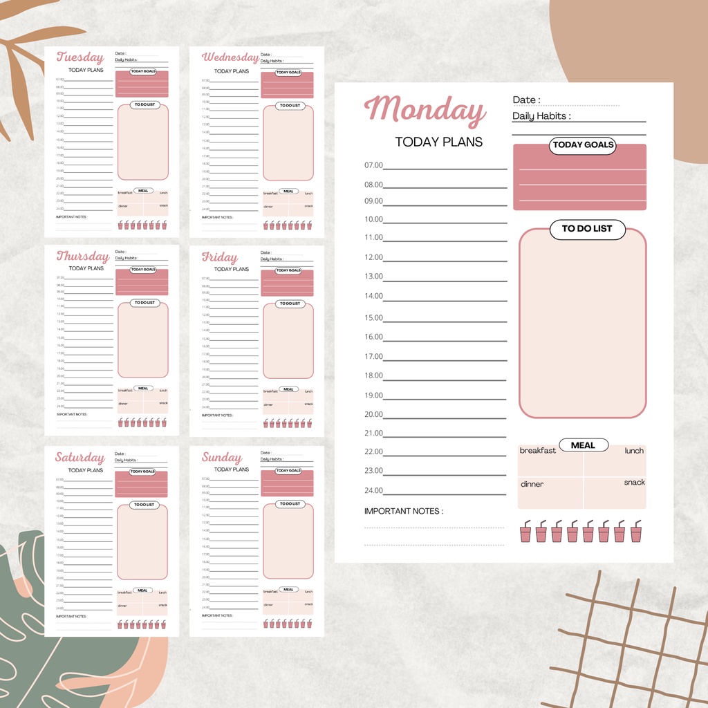 

[DOKI] 7 Lembar Weekly To Do List Plan / Daily Planner Check List / To-Do List Harian / Catatan Harian Memo Agenda