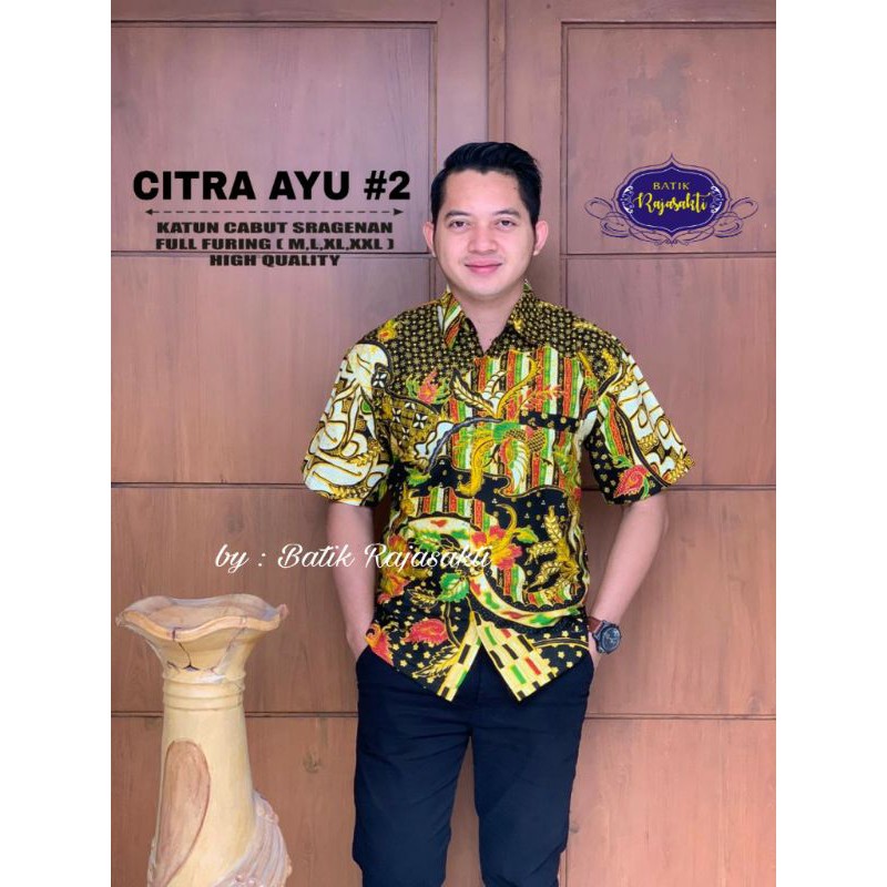 Hem Batik Lengan Pendek Pria Batik Pria Hijau Muda Lengan Pendek CITRA AYU #2