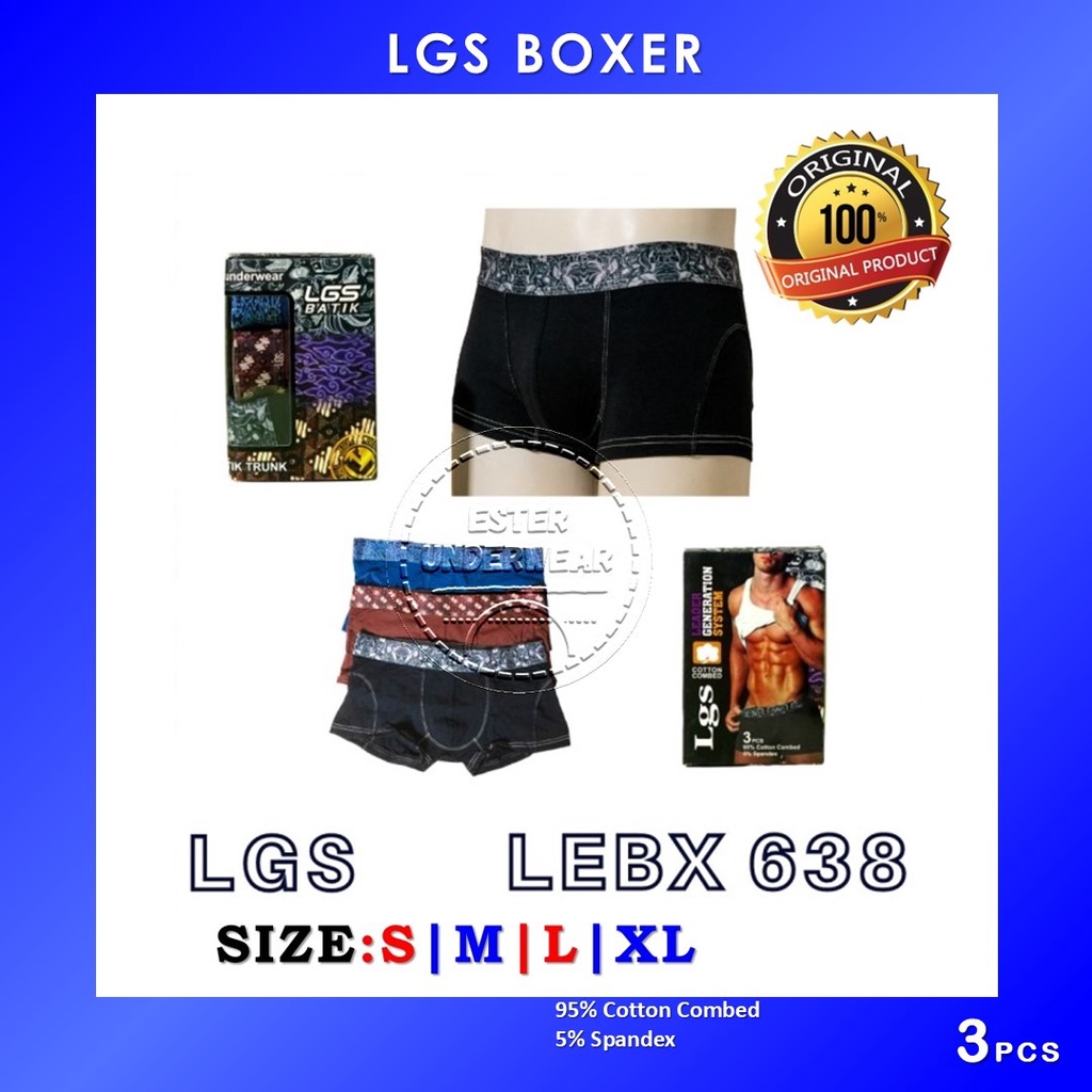 CELANA DALAM BOXER LGS 638 ISI 3PCS  |BOXER LGS KARET BATIK