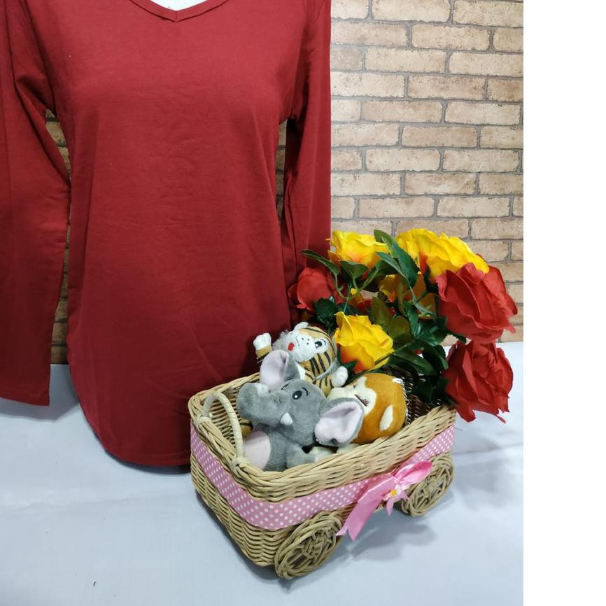 QSC (BISA COD) Baju Kaos Cewek Kekinian Vneck Polos Lengan Panjang T-Shirt Basic Murah Wanita / MJ «