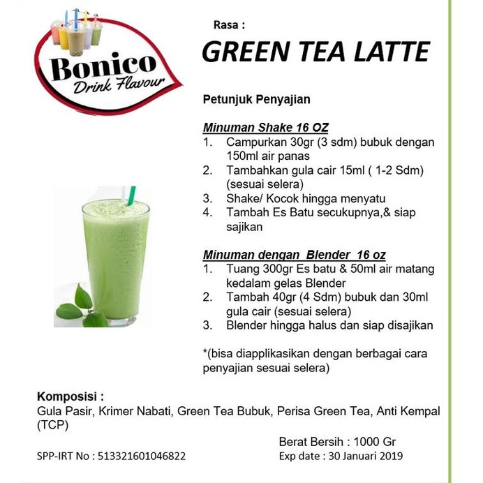 

BONICO GREENTE LATEE POWDER 1KG BUBUK MINUMAN GREEN TEA POWDER - GREENTEA LATTE