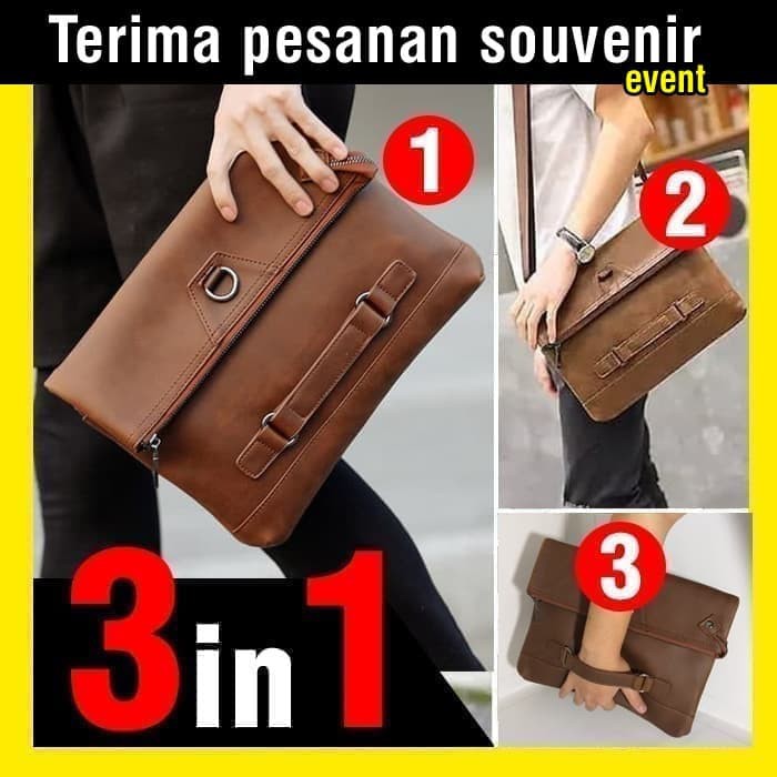 Handbag Lv 7309 Tas Jinjing Lv Pria / Laki Hendbag Cowok : Cowo ES424  Kulit - Brown Double Flap