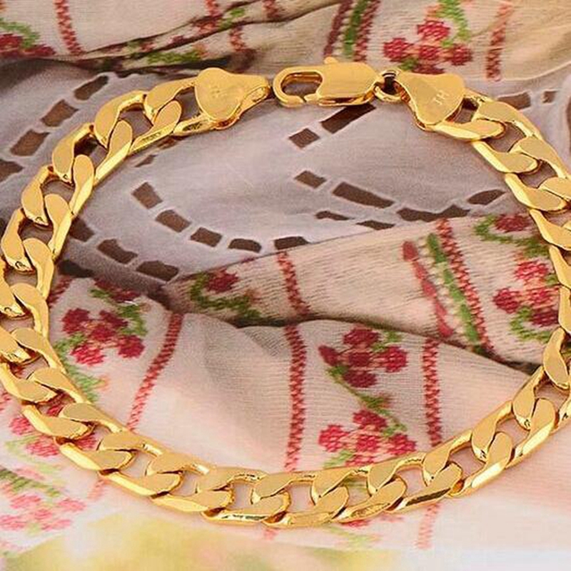 10mm Gelang Tangan Rantai Flat Sideways Warna Gold / Silver Untuk Pria