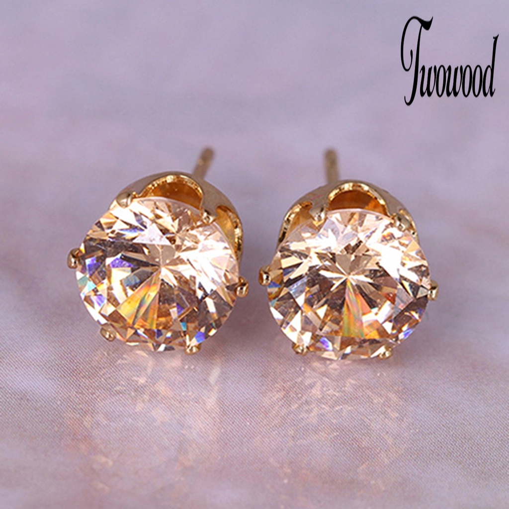 Anting Stud Cubic Zirconia Bentuk Bulat Gaya Elegan Untuk Kencan