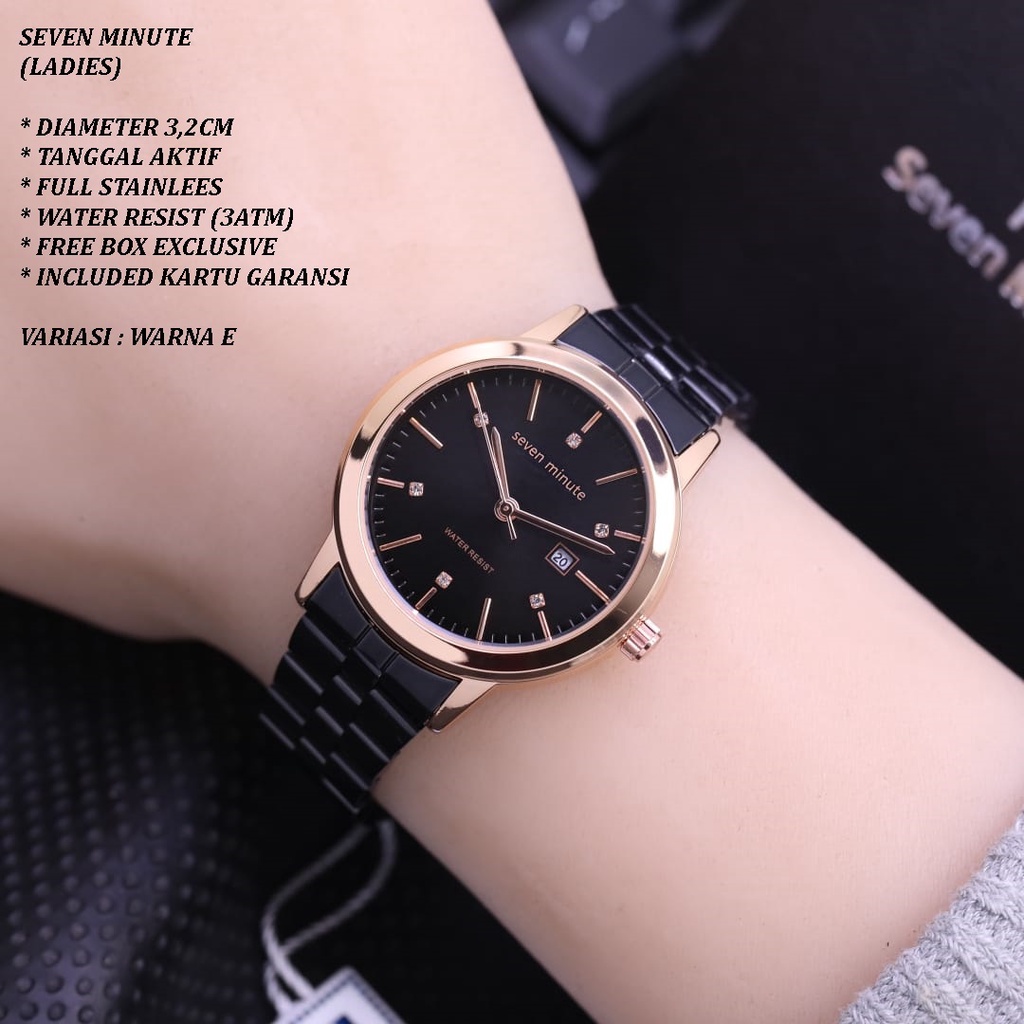 (FREE BOX) JAM TANGAN SEVEN MINUTE SM-009 WANITA FASHION RANTAI BODY BULAT TANGGAL AKTIF