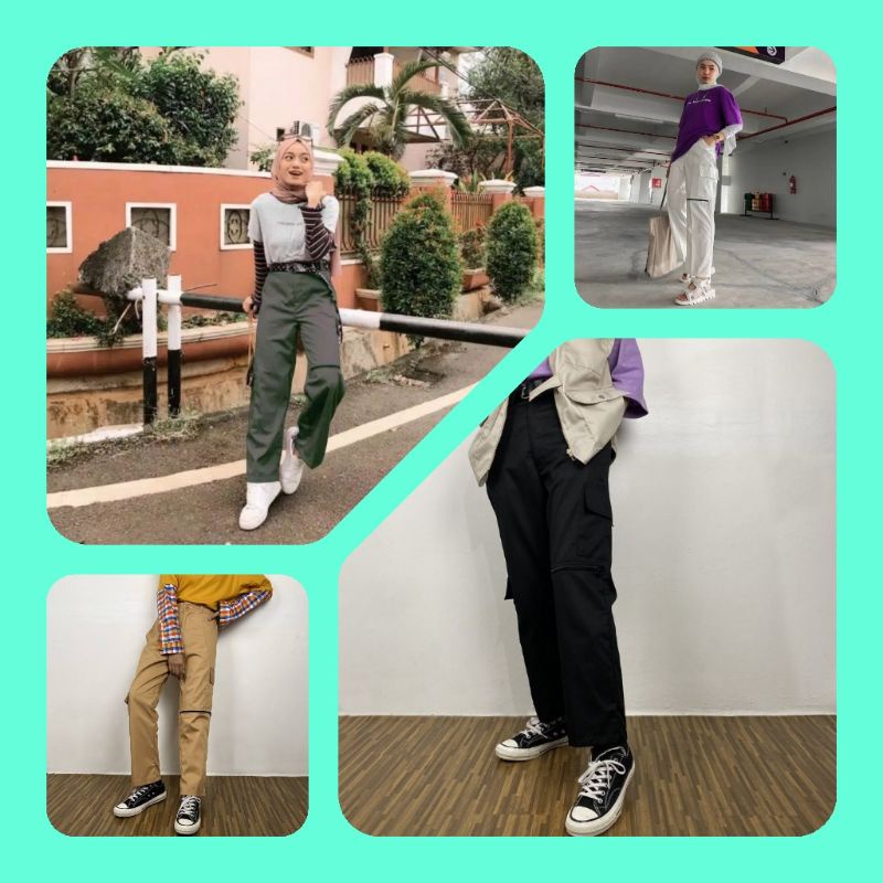 Zipper pants cargo celana wanita