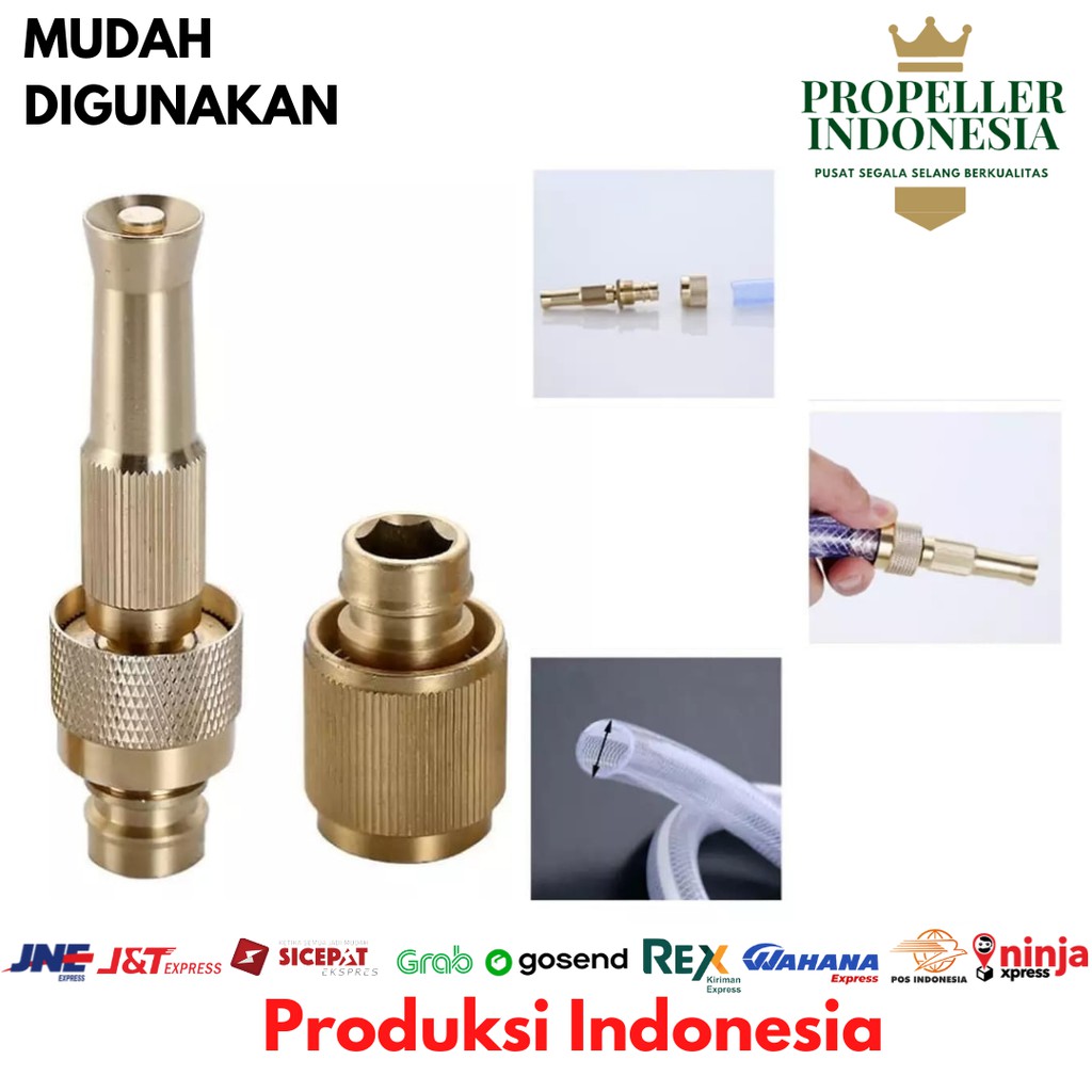 Semprotan Air Lurus Kuningan Hose Nozzle Kepala Semprotan Cuci Mobil 5/8Inch