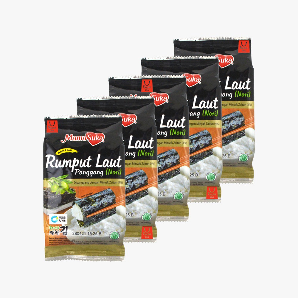 

5 PCS Mama Suka Rumput Laut Original Seaweed Nori Kering Rasa Original - 5pcs x 4.5gr