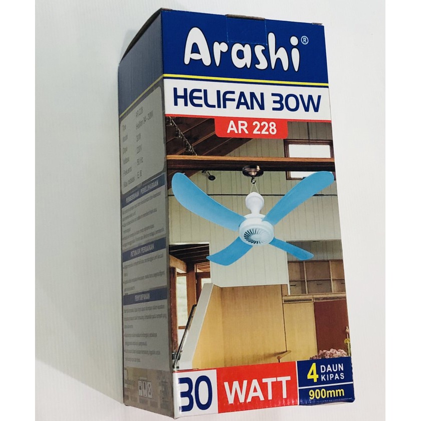 KIPAS GANTUNG ARASHI 30W BESAR HELI FAN 4 BALING 25W / 30WATT SUARA HALUS MOTOR BERKUALITAS MINIFAN AR 288