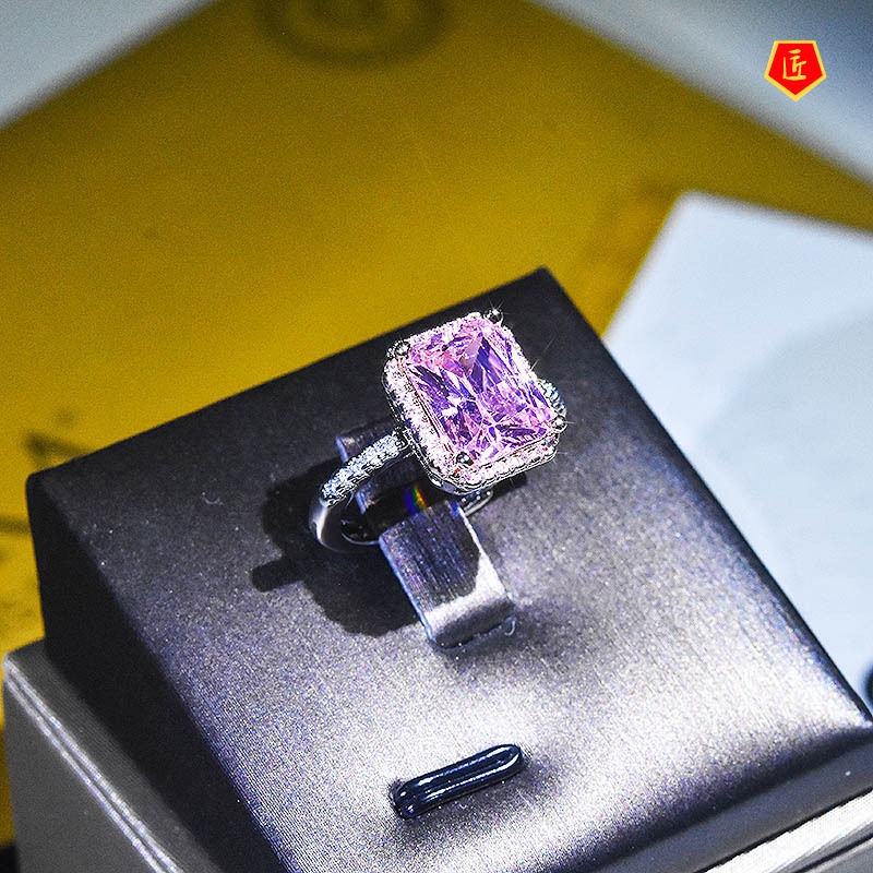 [Ready Stock]Luxury Inlaid Yellow Diamond Ring Pink Crystal Elegant Fashion