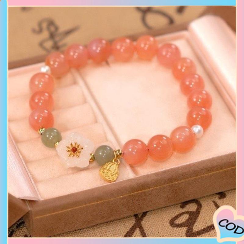 COD❤️Jade Bead Gelang Kecil Peach Blossom Woven Perempuan Desain Niche Mahasiswa Pacar Hadiah-A.one