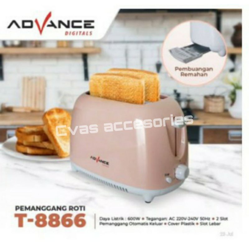 Pemanggang Roti Otomatis / Toaster ADVANCE T-8866 2Slot / Alat panggang Roti Super Otomatis