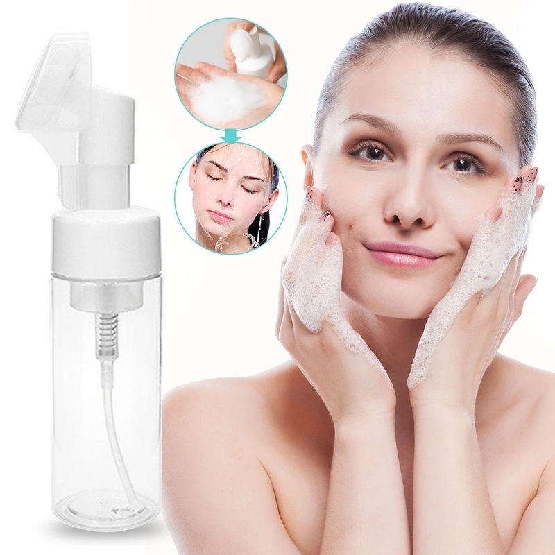 1pc Facial Cleanser Foaming Pump Bottles With Silicone Brush Head for Face Cleaning