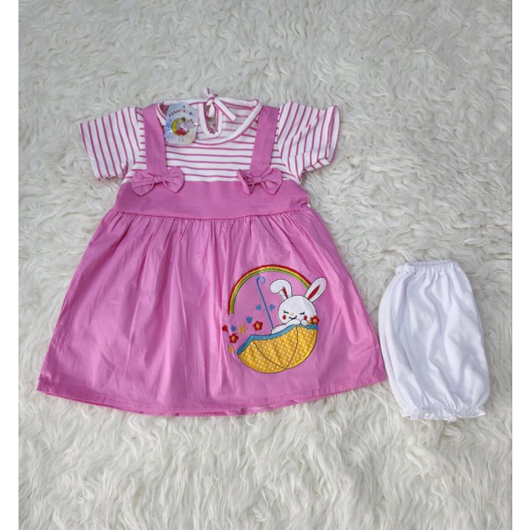 baju bayi perempuan dress rabbit pita jghs12